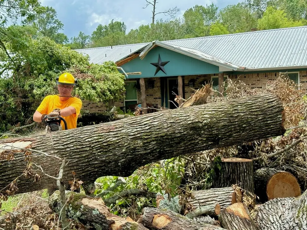 Alabama Baptist Disaster Relief chain saw crews hard at work in Huffman, Texas.