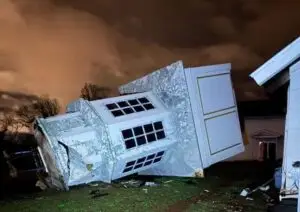 Westside Baptist Church in Tuscumbia's steeple laying on the ground after an EF-1 tornado blew through